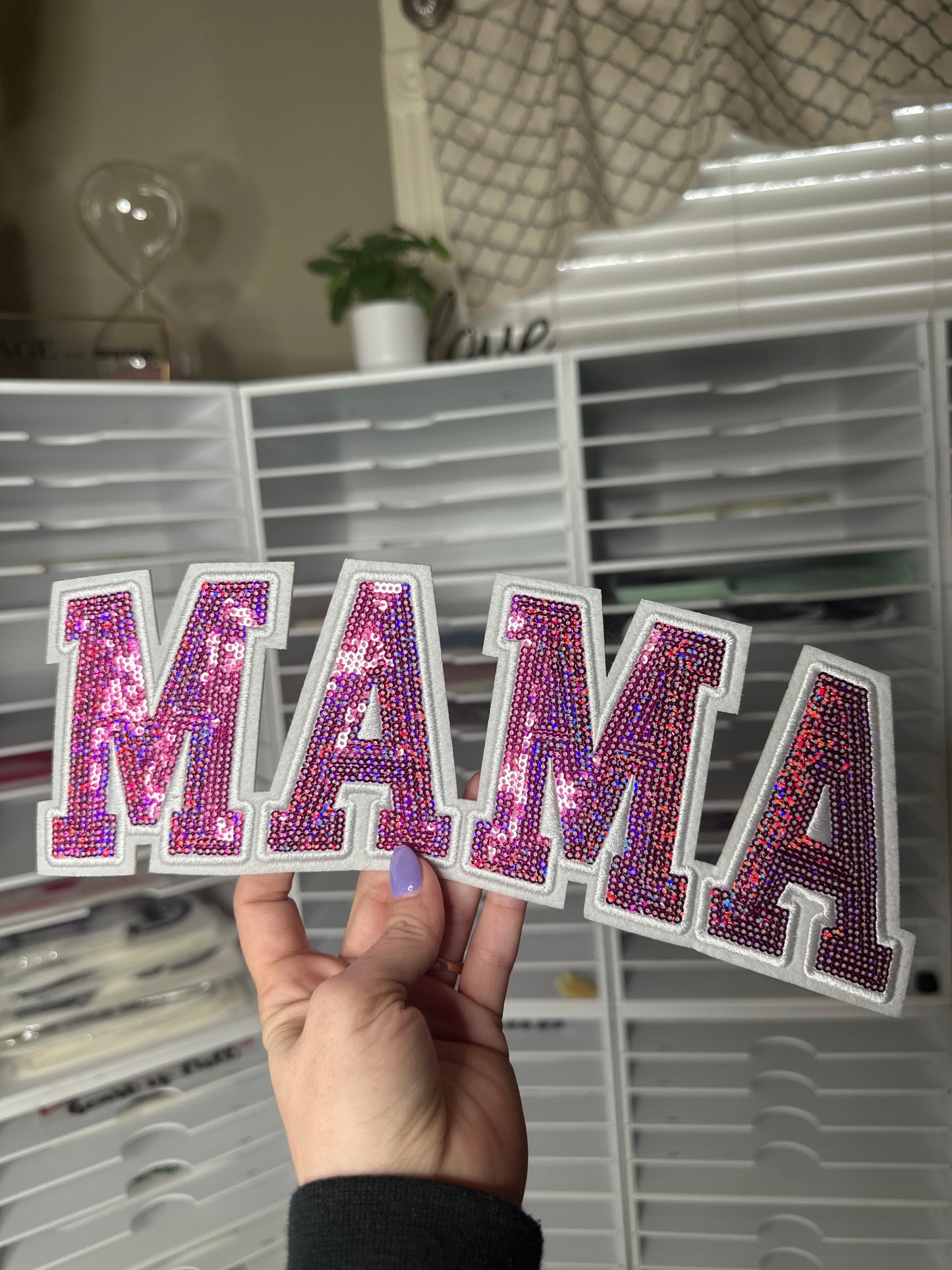 Pink sequins mama patch