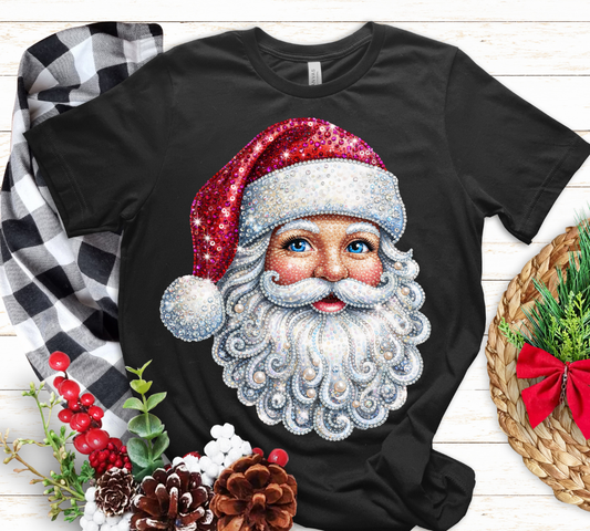 Faux rhinestone and pearl Santa